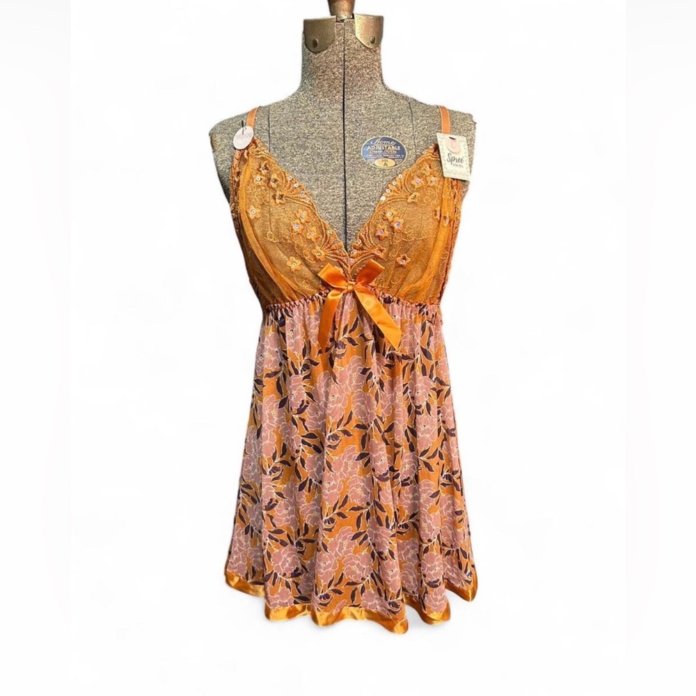 Orange Lace Babydoll slip Dress lingerie 70’s Vibe